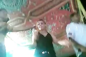 Curvy brunette hair whore dances at a party in hidden livecam clip