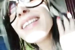 Sassy babe in glasses gives desirous oral pleasure in a public place