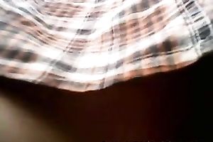 Sexy upskirt view of non-professional brunette sweetheart that I made while standing in line