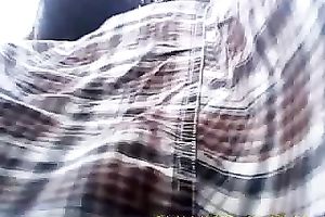 Sexy upskirt view of non-professional brunette sweetheart that I made while standing in line