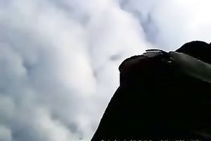 Sexy upskirt view of non-professional brunette sweetheart that I made while standing in line