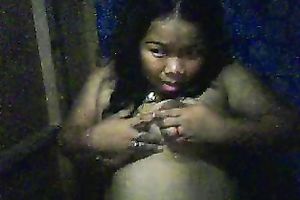 Chubby Filipina shows her fur pie and licks her natural billibongs