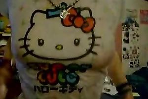 Skinny college white wife pulls up her T-shirt and shows her scones