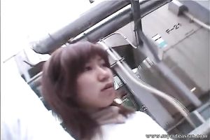 Lewd Japanese babe shows her scoops and love tunnel to a fellow outdoors