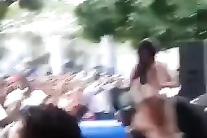 Stunning brunette hair honey with charming bulky arse rides a bull