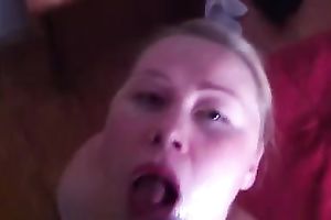 Filthy blond is engulfing my veiny pecker like a real bitch