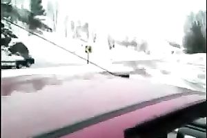 Blowjob by the road from plump geek white chick in daylight