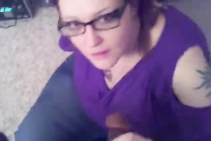 Chubby wench wearing glasses is engulfing my dick deepthroat