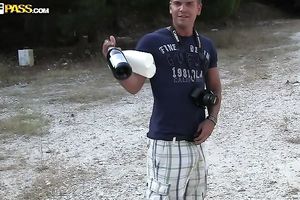 Horny man goes to the beach with his hawt Russian girlfriend