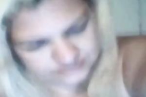 White trash aged floozy plays with her marangos on livecam