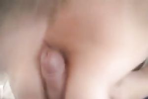 Short-haired golden-haired milf gives me a fellatio and handjob combo
