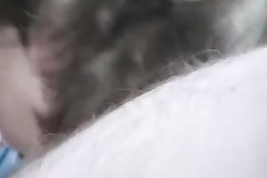 Short-haired golden-haired milf gives me a fellatio and handjob combo