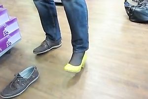 Awesome shoe-fetish scene with my wifey doing shopping