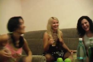 Three perverted slender beauties go lesbo after having a party