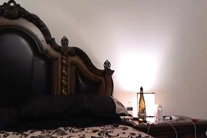 Alluring dilettante brunette hair testing fresh sex toy on luxury car