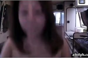 Dark-haired legal age teenager whore sucks a pecker and fingers her cookie