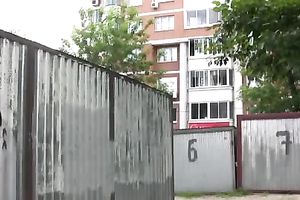 Public pissing movie scene with perverted brunette hair babe Olga