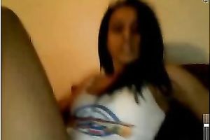 Hot black skin brunette hair legal age teenager wears no pants on web camera