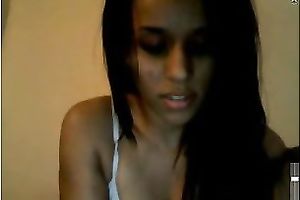 Hot black skin brunette hair legal age teenager wears no pants on web camera