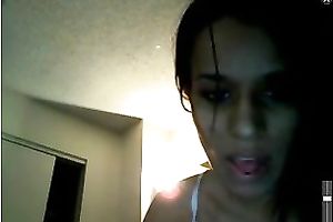 Hot black skin brunette hair legal age teenager wears no pants on web camera