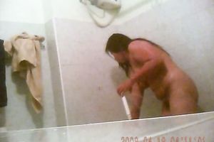 Nice hidden cam video of my chubby older Thai housewife taking shower