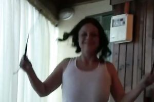 Busty dilettante playgirl jumping robe topless