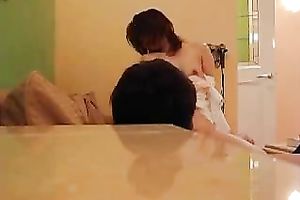 Awesome black haired Asian GF of my buddy madly rides him on top