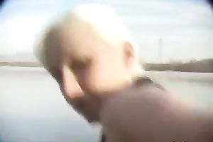 Adorable and wicked blondie outdoors with her boyfriend