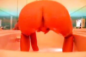 Stretching my butt cheek and fur pie lips masturbating in the washroom