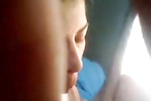 Lewd dark brown Latina whore joyfully blows my thick knob