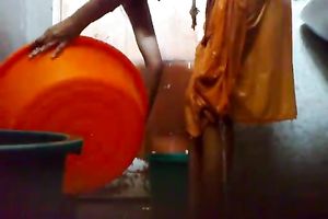 Skinny ugly mature Bangla brunette hair washes her body on cam