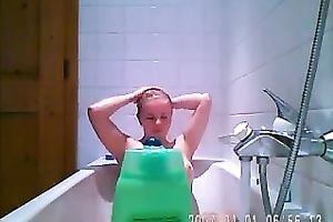 Simply hot milf blond horny white wife in the bathtub on homemade clip