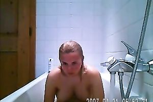 Simply hot milf blond horny white wife in the bathtub on homemade clip