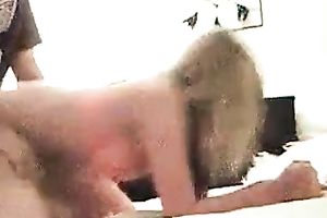 Blonde cheerful bitch was hammered from behind by her BF in poor quality vid