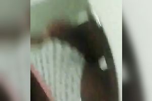 My cute ebon girlfriend in white pants tapes herself in bath