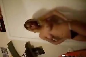 Striptease movie scene of my juvenile breasty bitch founded on her iPhone