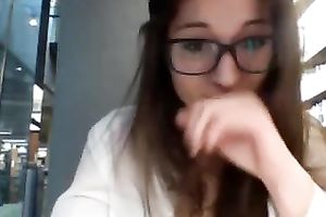 Sexy brunette hair ally in lusty mood chats with me from library