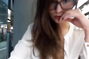 Sexy brunette hair ally in lusty mood chats with me from library