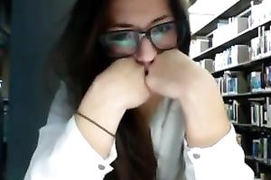 Sexy brunette hair ally in lusty mood chats with me from library