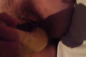 Kinky dilettante girlfriend of mine used banana to tease her moist twat