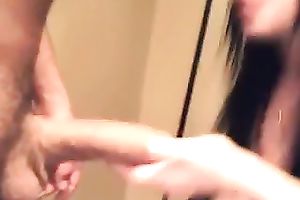 Amateur pleasant livecam hotwife with black hair sucked her fortunate boy's schlong