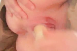 Naughty playgirl out of pants pokes her hairless dimple on livecam