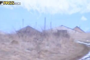 Busty dark brown in the car having oral sex with her boyfriend