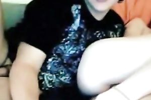 Emotional pale bitchie dark brown was tickled by her nerdy BF on livecam