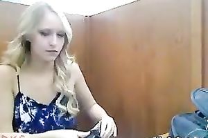 One nasty juvenile blondie receives wild on livecam in library