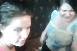 Two perverted dark brown sweethearts have no thing against flashing milk sacks