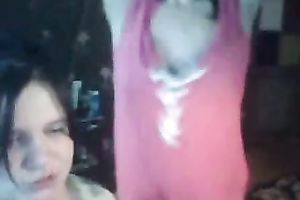 Two perverted dark brown sweethearts have no thing against flashing milk sacks