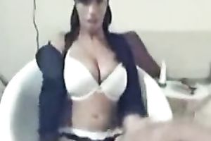 Hot and breasty brunette hair cutie on the cam proudly shows herself