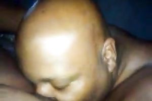 My shaved headed spouse eats my snatch on a pov cam