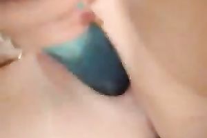Eye catching blond roommate pokes her cunny with blue sextoy